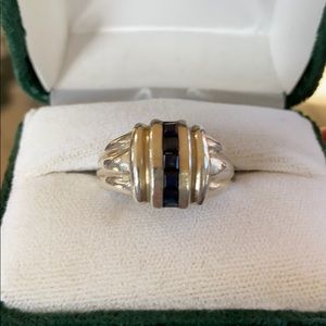 Vintage sterling channel set sapphire ribbed ring